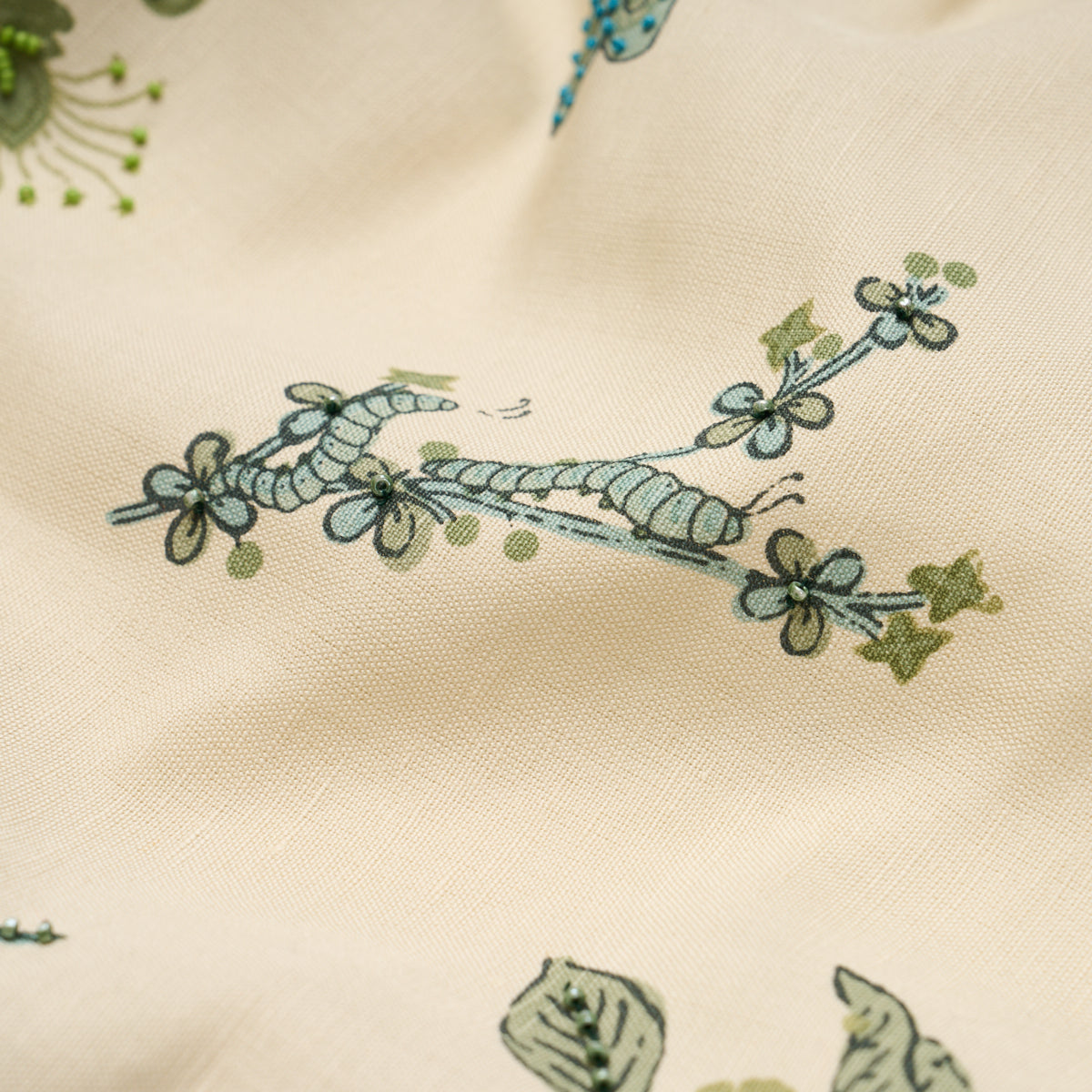 Jeter Des Fleurs Beaded Print - Artichoke - Schumacher 183111 Fabric - Schumacher Fabric