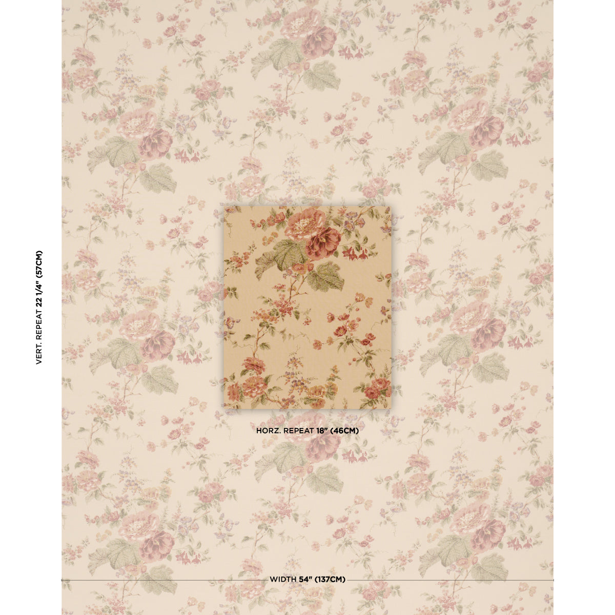 Midsummer Hollyhock - Beige - Schumacher 183132 Fabric - Schumacher Fabric