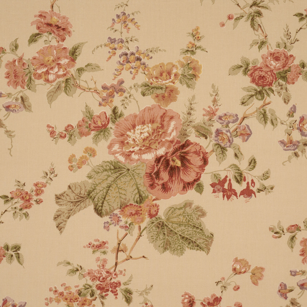 Midsummer Hollyhock - Beige - Schumacher 183132 Fabric - Schumacher Fabric