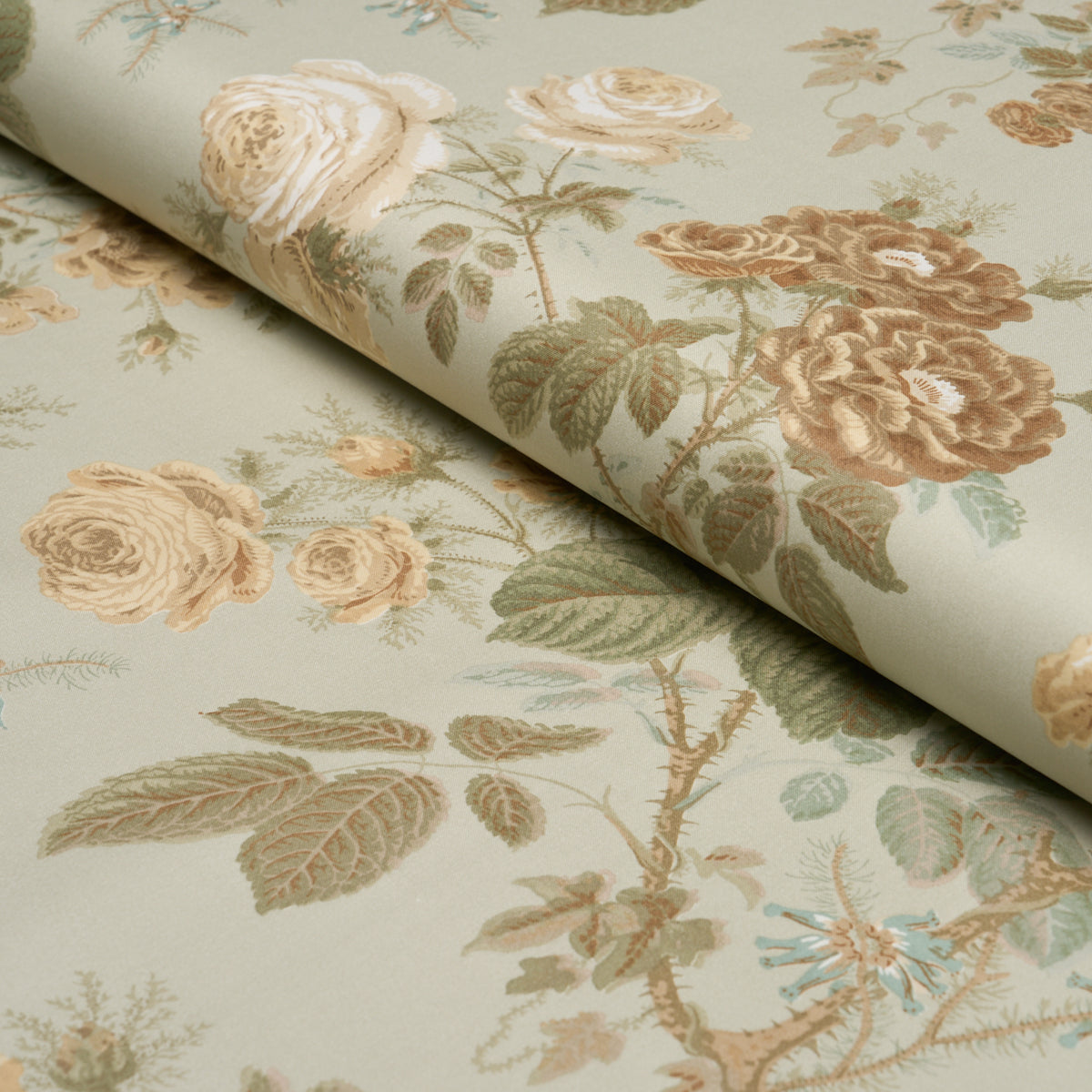 She Walks In Beauty Chintz - Celadon - Schumacher 183140 Fabric - Schumacher Fabric