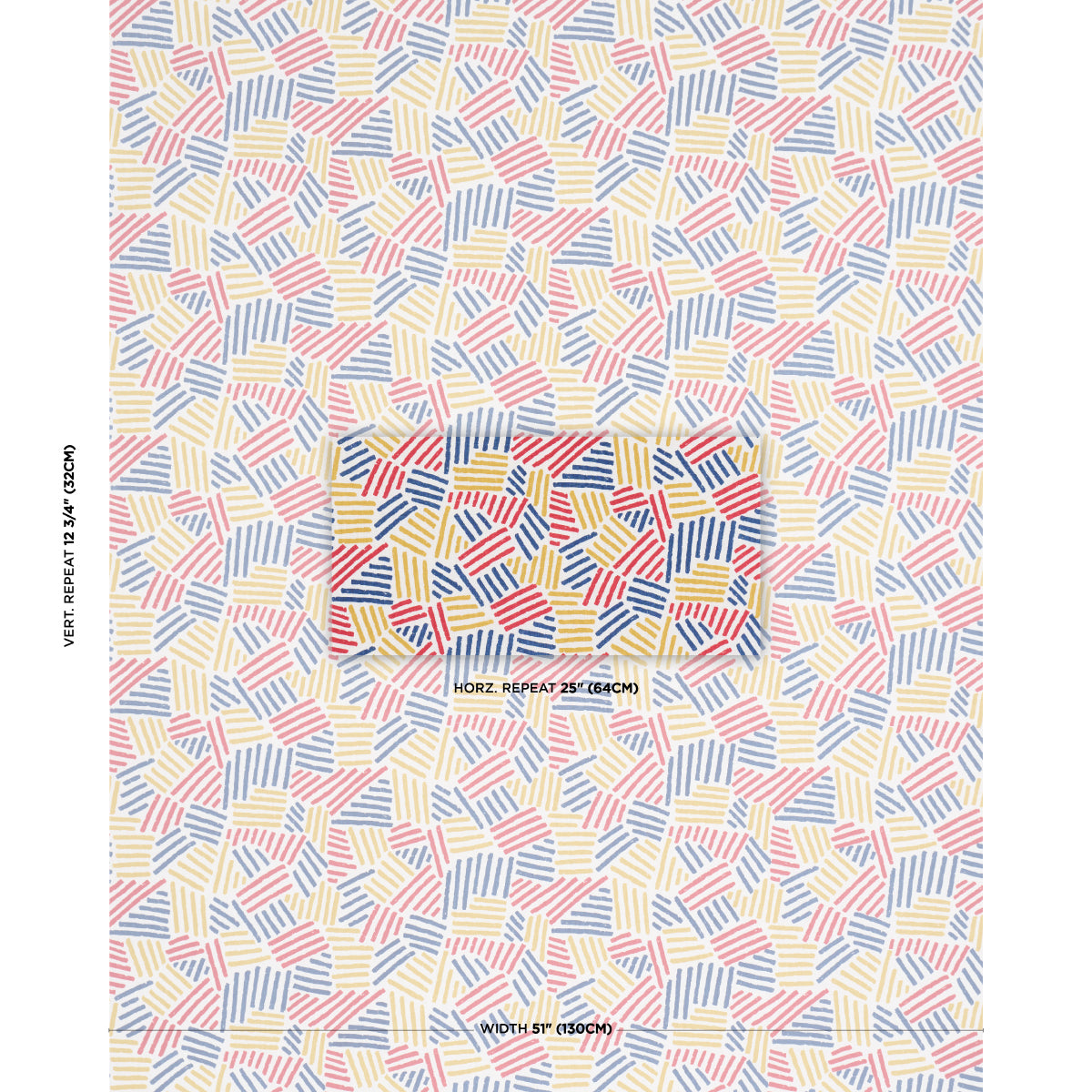 Hatchmark Hand Print - Primary - Schumacher 183160 Fabric - Schumacher Fabric