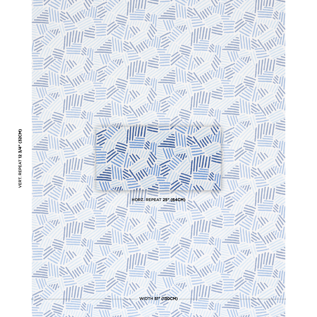 Hatchmark Hand Print - Blues - Schumacher 183161 Fabric - Schumacher Fabric