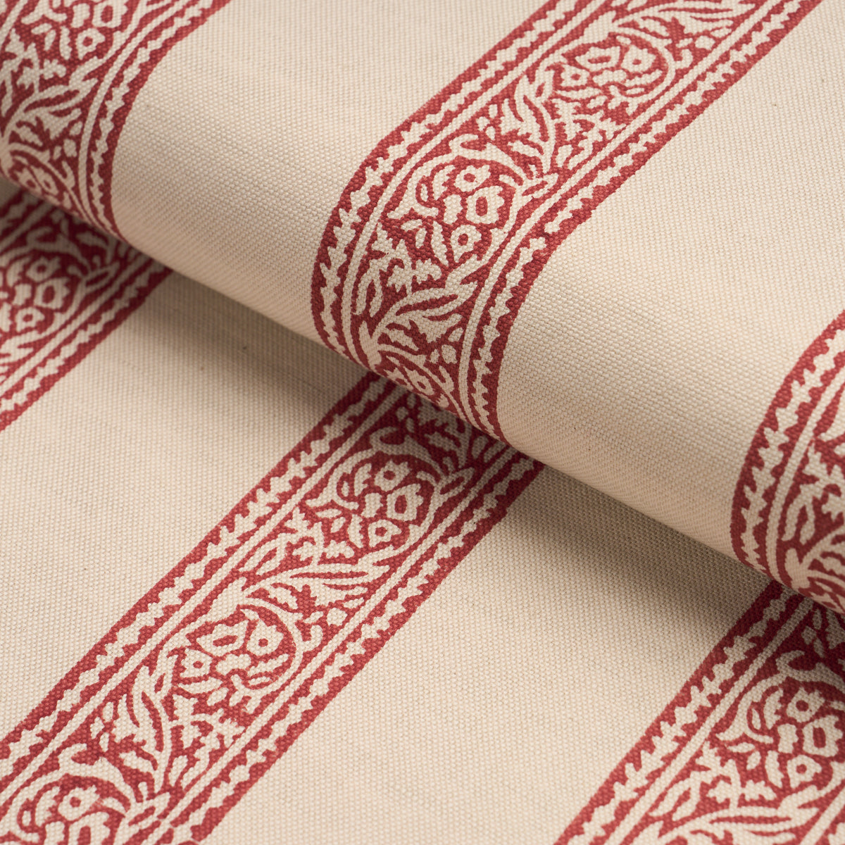Mahdavi Stripe Hand-Block Print - Red - Schumacher 183240 Fabric - Schumacher Fabric
