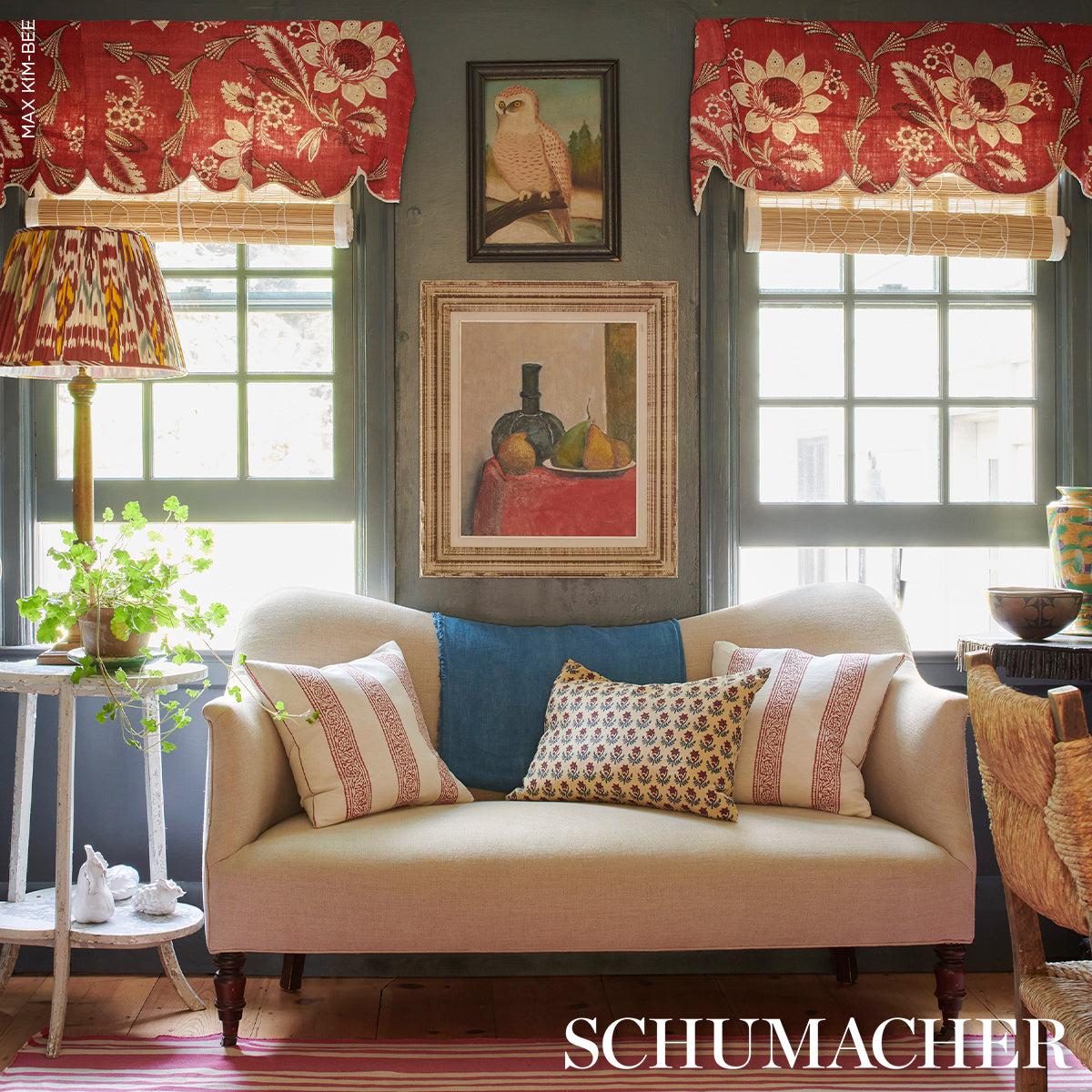 Mahdavi Stripe Hand-Block Print - Red - Schumacher 183240 Fabric - Schumacher Fabric