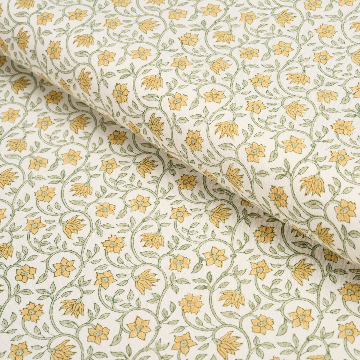 Malaya Hand-Block Print - Yellow - Schumacher 183252 Fabric - Schumacher Fabric