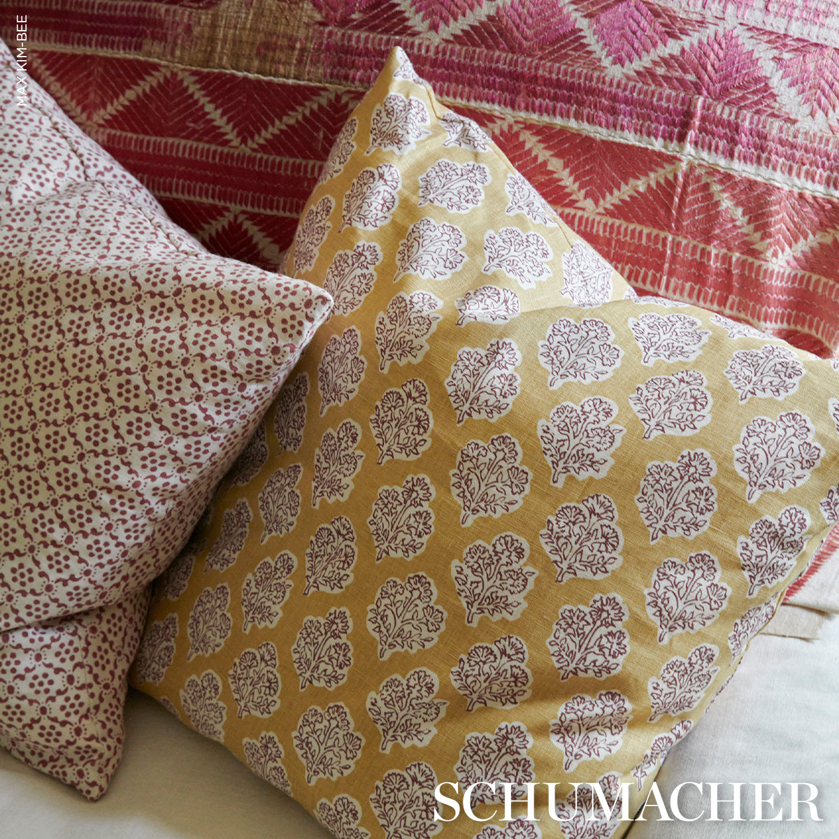 Manali Hand-Print - Red & Mustard - Schumacher 183271 Fabric - Schumacher Fabric