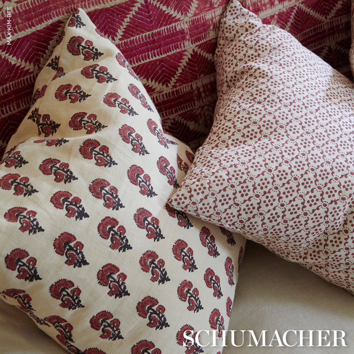 Kaasni Hand-Block Print - Red - Schumacher 183280 Fabric - Schumacher Fabric