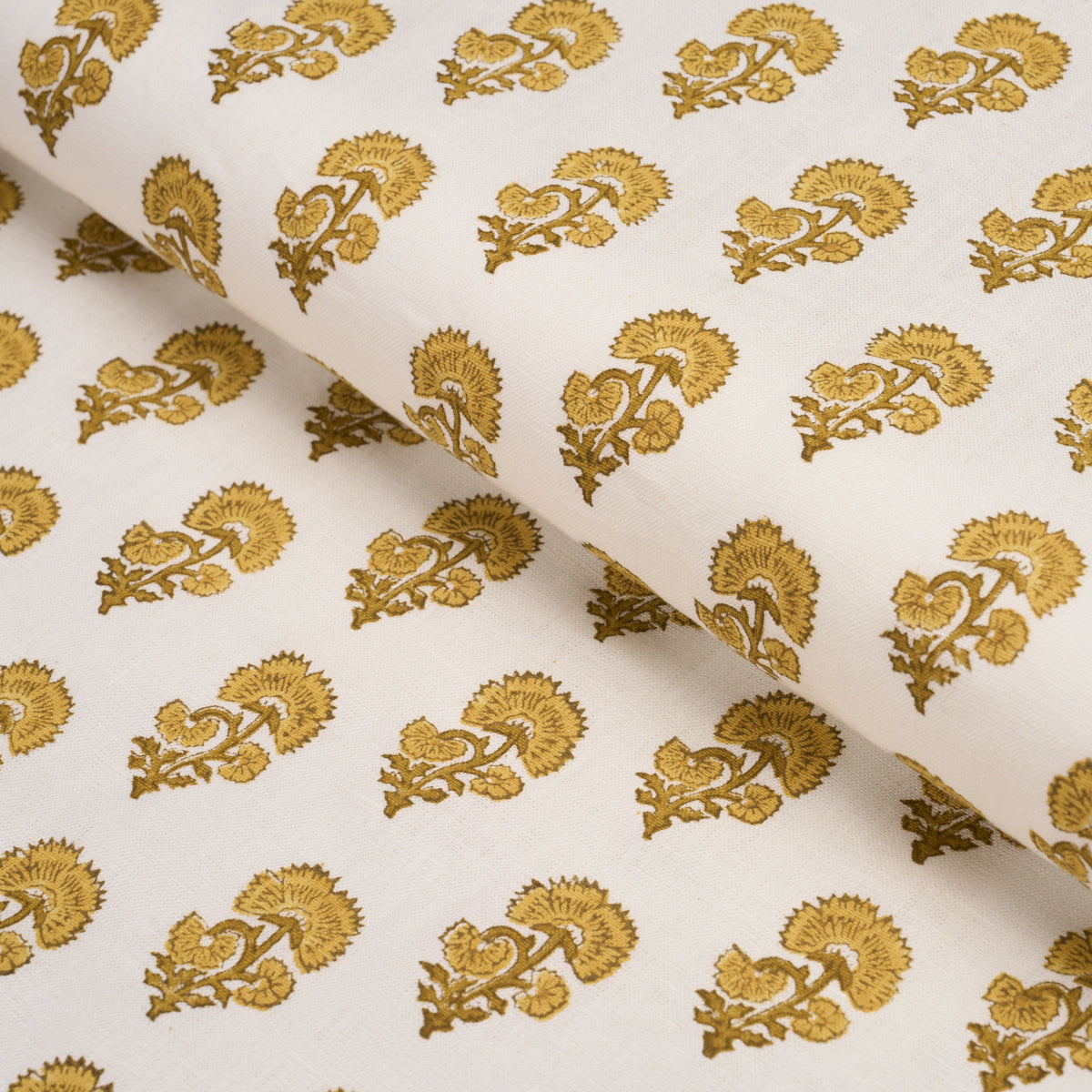 Kaasni Hand-Block Print - Yellow - Schumacher 183282 Fabric - Schumacher Fabric