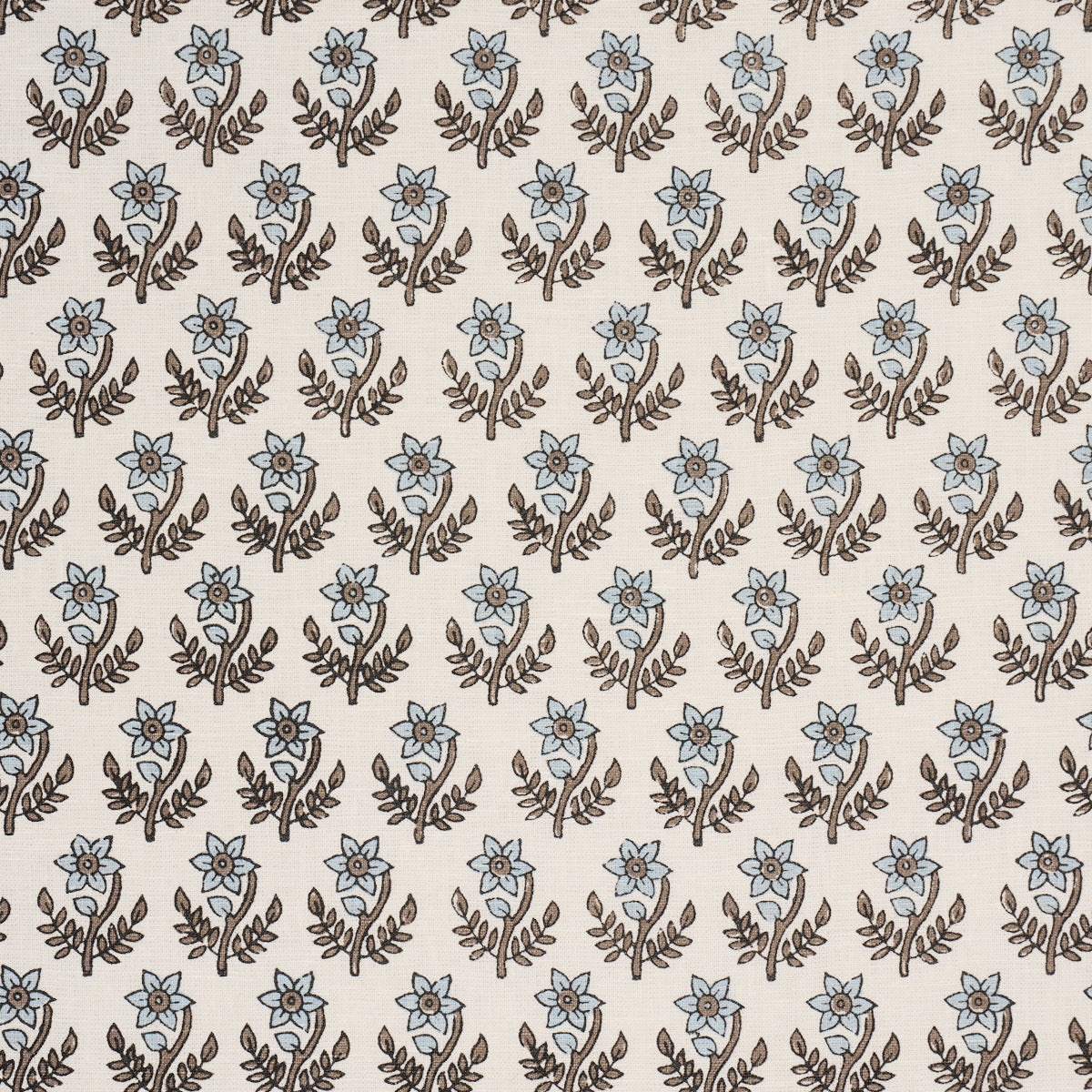 Amisha Hand-Print - Blue & Brown - Schumacher 183290 Fabric - Schumacher Fabric
