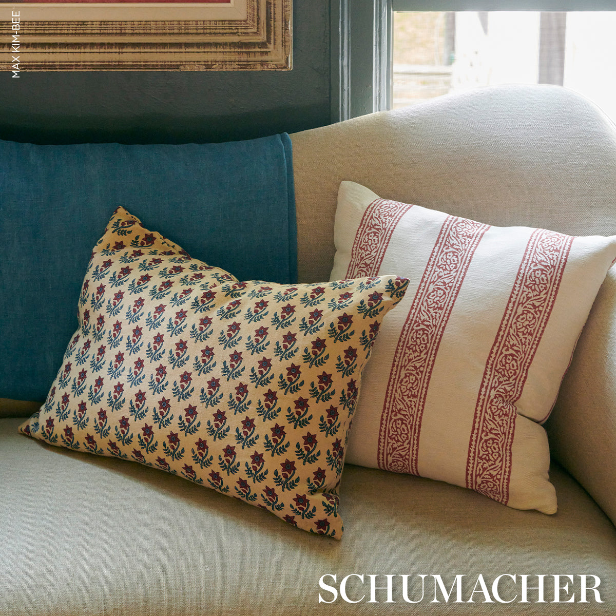 Amisha Hand-Print - Red & Indigo - Schumacher 183291 Fabric - Schumacher Fabric