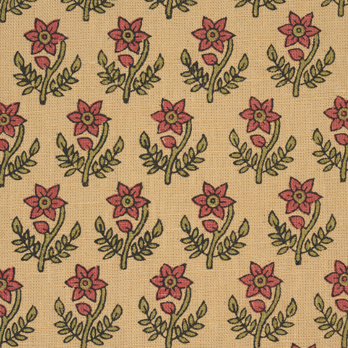 Amisha Hand-Print - Red & Mustard - Schumacher 183292 Fabric - Schumacher Fabric
