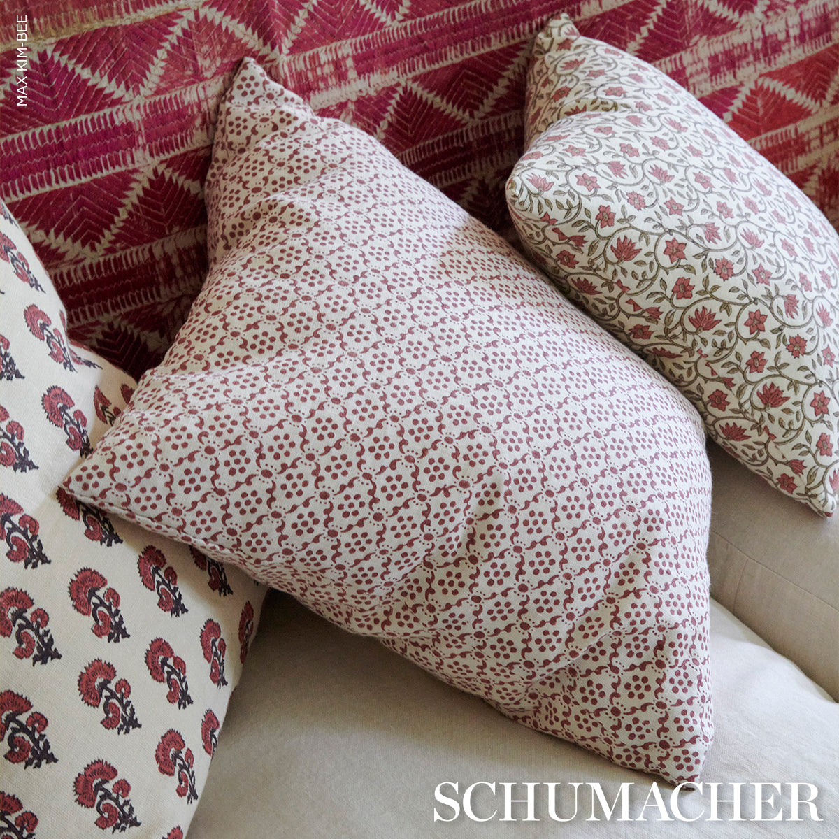 Laksha Hand-Block Print - Red - Schumacher 183300 Fabric - Schumacher Fabric
