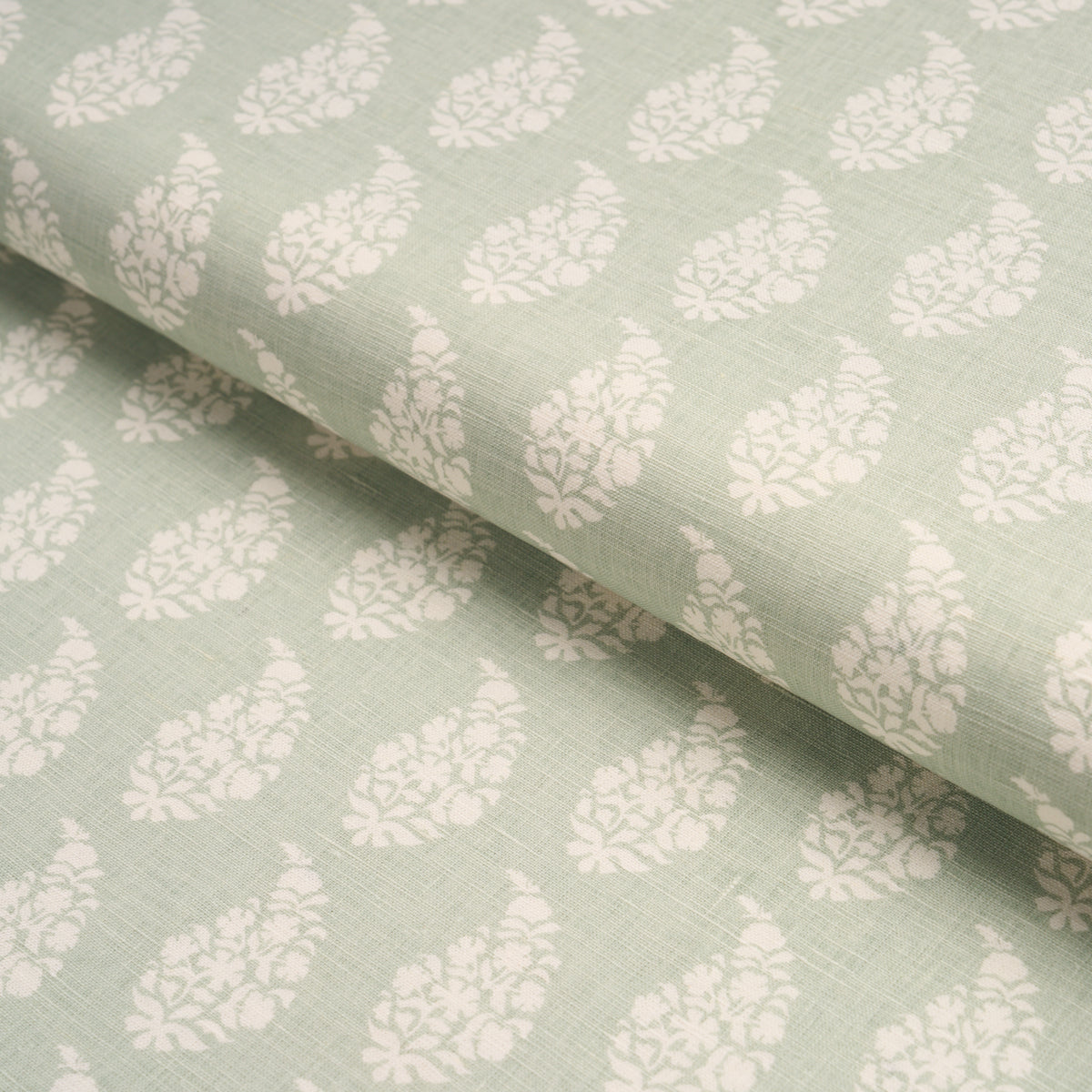 Kaia Paisley Hand-Print - Celadon - Schumacher 183320 Fabric - Schumacher Fabric