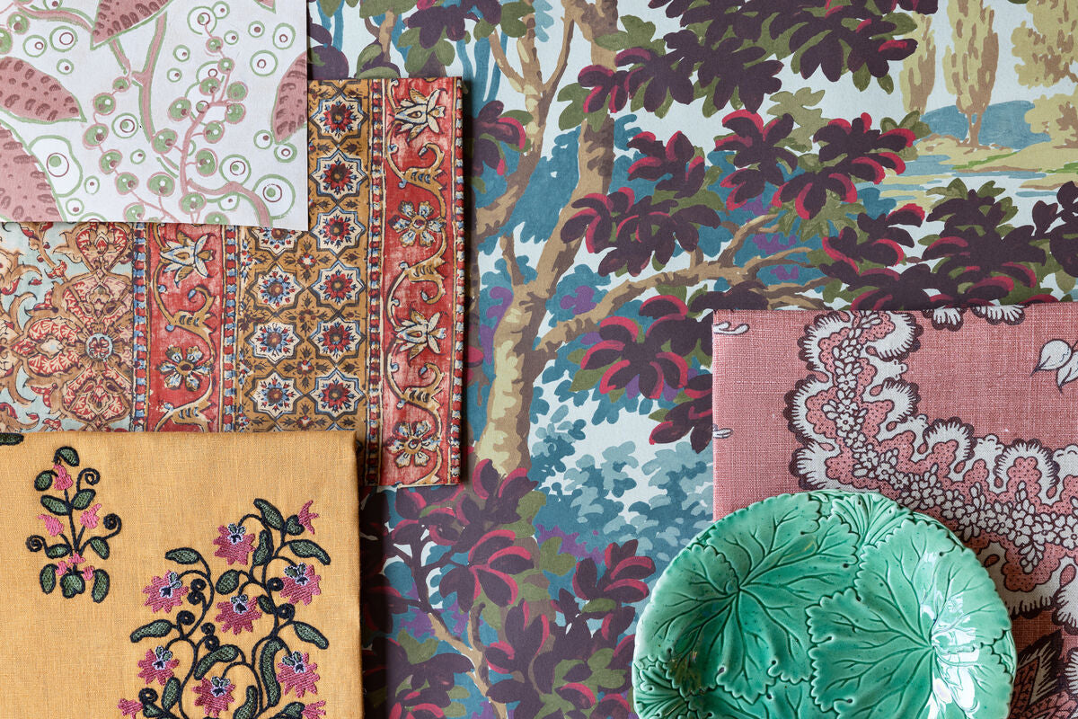 Mead Embroidery - Saffron/Petal - Lee Jofa Fabric