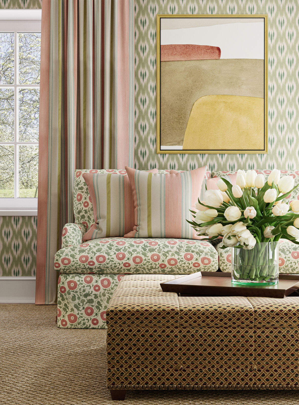 Davies Stripe - Petal/Kiwi - Lee Jofa Fabric