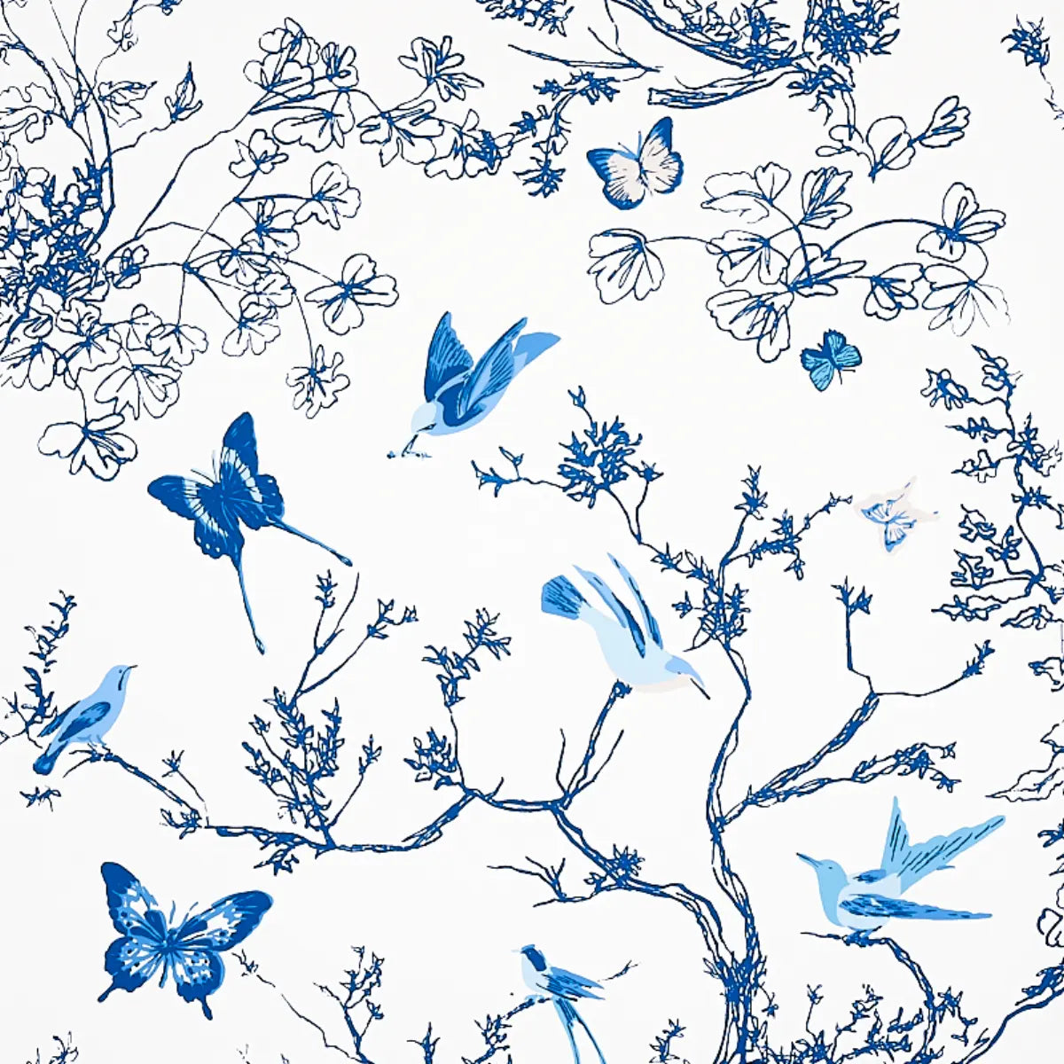 Birds & Butterflies - Porcelain - Schumacher 2704421 Wallcovering - Schumacher Wallpaper