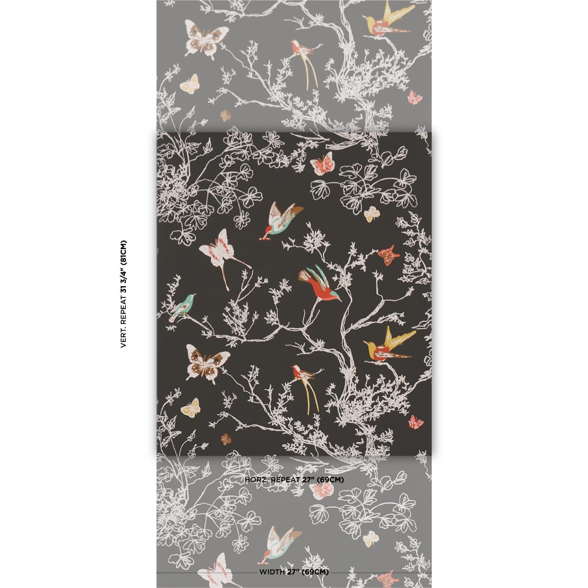 BIRDS-BUTTERFLIES-GRAPHITE-SCHUMACHER-2704422 - Schumacher Wallpaper