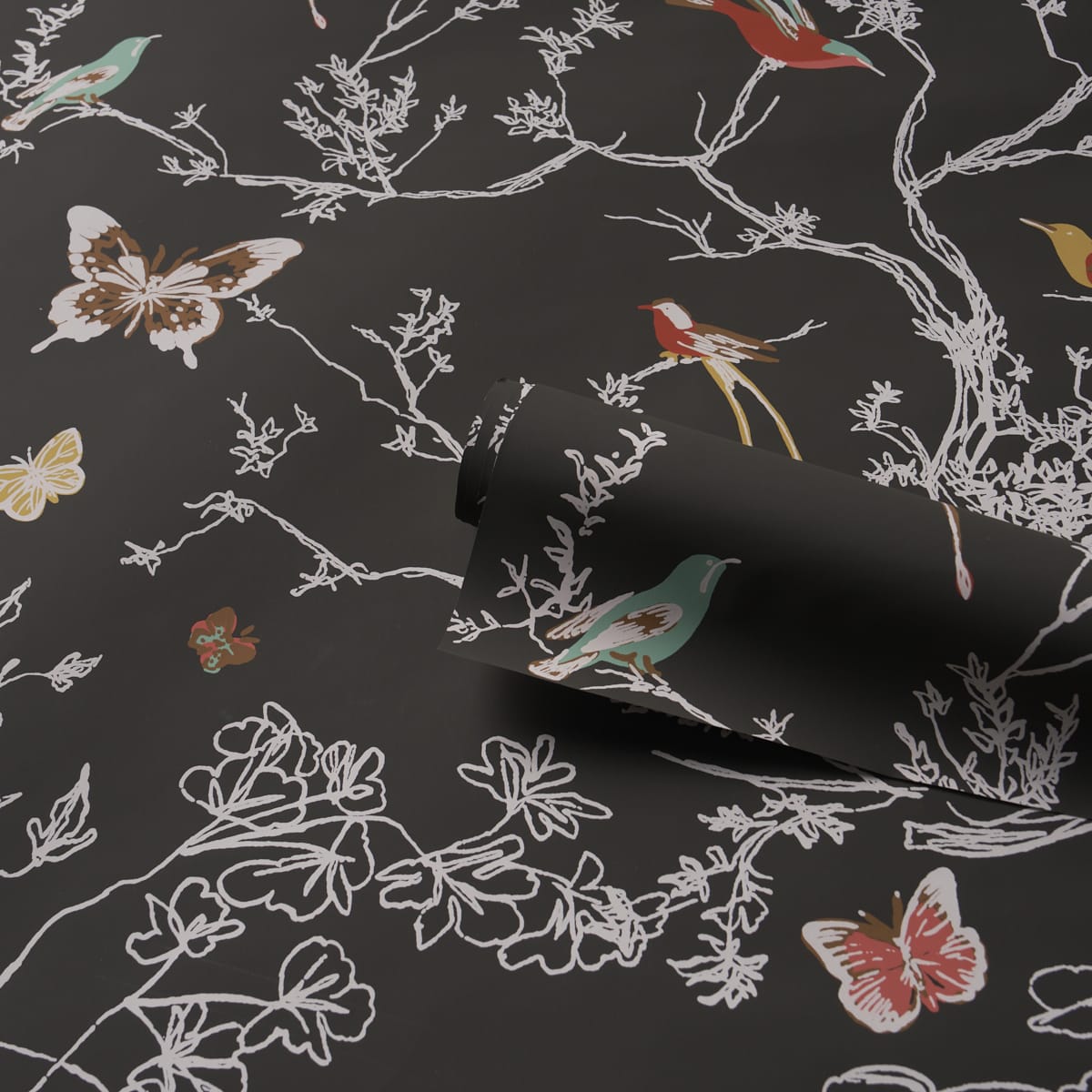 BIRDS-BUTTERFLIES-GRAPHITE-SCHUMACHER-2704422 - Schumacher Wallpaper