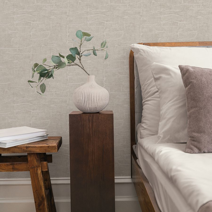 Sculpted Burlap Taupe Textured Wallpaper - room view - York Wallcoverings 4228-84106 - York Wallcoverings Wallpaper