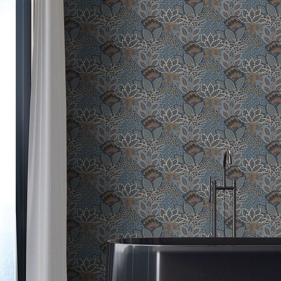 Catherine Blue Botanical Wallpaper - room view - York Wallcoverings 4228-84111 - York Wallcoverings Wallpaper