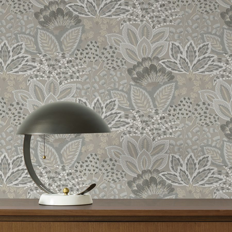 Catherine Taupe Botanical Wallpaper - detail room view - York Wallcoverings 4228-84113 - York Wallcoverings Wallpaper