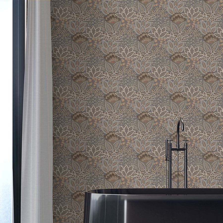 Catherine Chocolate Botanical Wallpaper - room view - York Wallcoverings 4228-84122 - York Wallcoverings Wallpaper