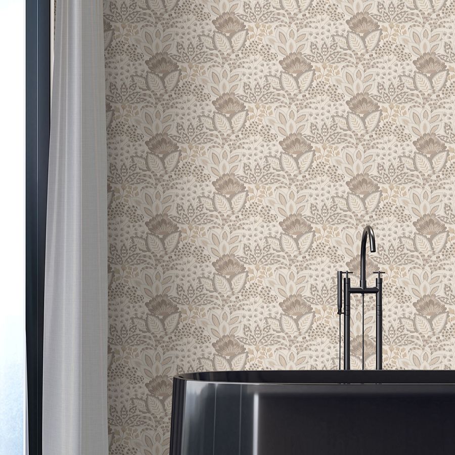 Catherine Neutral Botanical Wallpaper - room view - York Wallcoverings 4228-84124 - York Wallcoverings Wallpaper