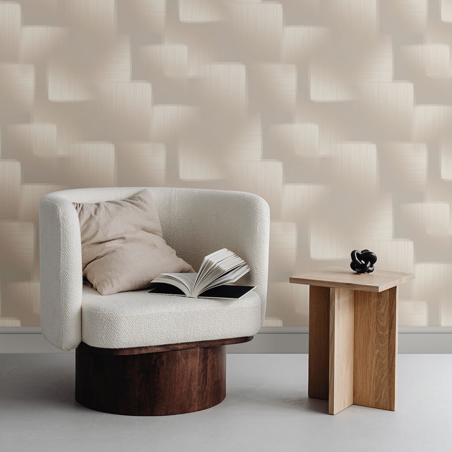 Silk Madras Beige Abstract Geometric Wallpaper - room view - York Wallcoverings 4228-84129 - York Wallcoverings Wallpaper