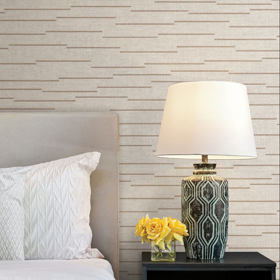 Latitude Beige Striated Wallpaper - room view - York Wallcoverings 4228-84142 - York Wallcoverings Wallpaper