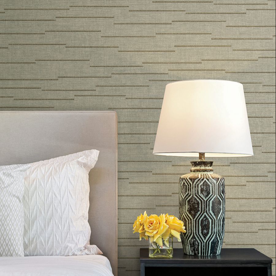 Latitude Neutral Striated Wallpaper - room view - York Wallcoverings 4228-84143 - York Wallcoverings Wallpaper
