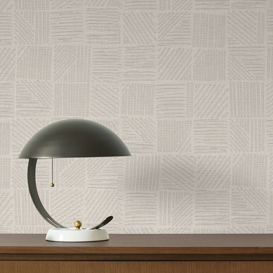 Chiseled Patchwork Beige Faux Fabric Wallpaper - detail room view - York Wallcoverings 4228-84153 - York Wallcoverings Wallpaper