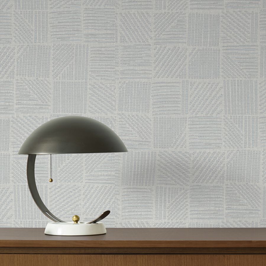 Chiseled Patchwork Grey Faux Fabric Wallpaper - detail room view - York Wallcoverings 4228-84159 - York Wallcoverings Wallpaper