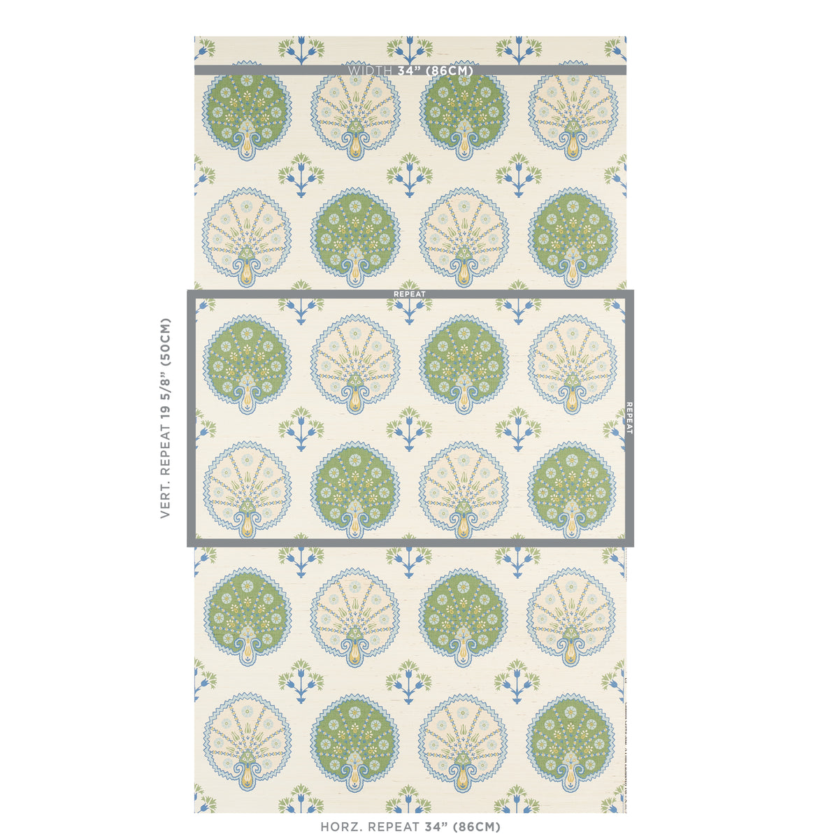 Chamba Crown Sisal Green wallpaper by Schumacher, 5012280 — view 2 - Schumacher Wallpaper
