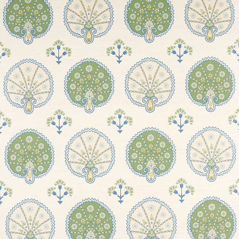Chamba Crown Sisal Green wallpaper by Schumacher, 5012280 - Schumacher Wallpaper