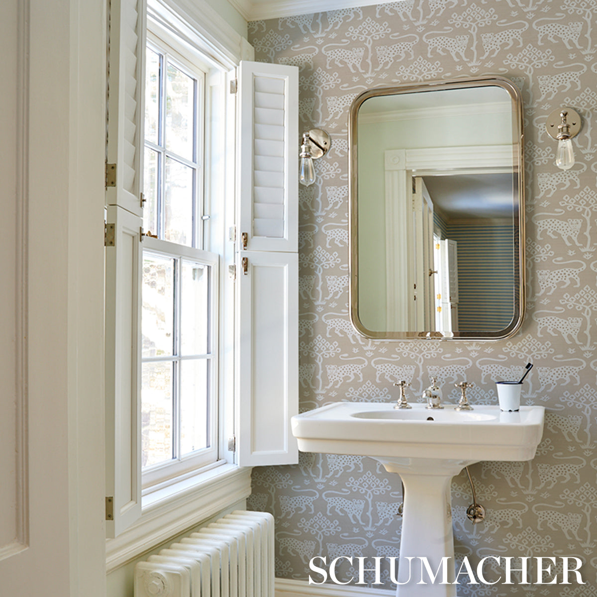 Woodland Leopard Sisal - Silver - Schumacher 5012304 Wallpaper - Schumacher Wallpaper