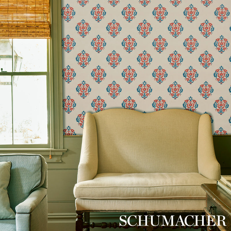 Constantine Red & Blue wallpaper by Schumacher, 5012882 — view 4 - Schumacher Wallpaper
