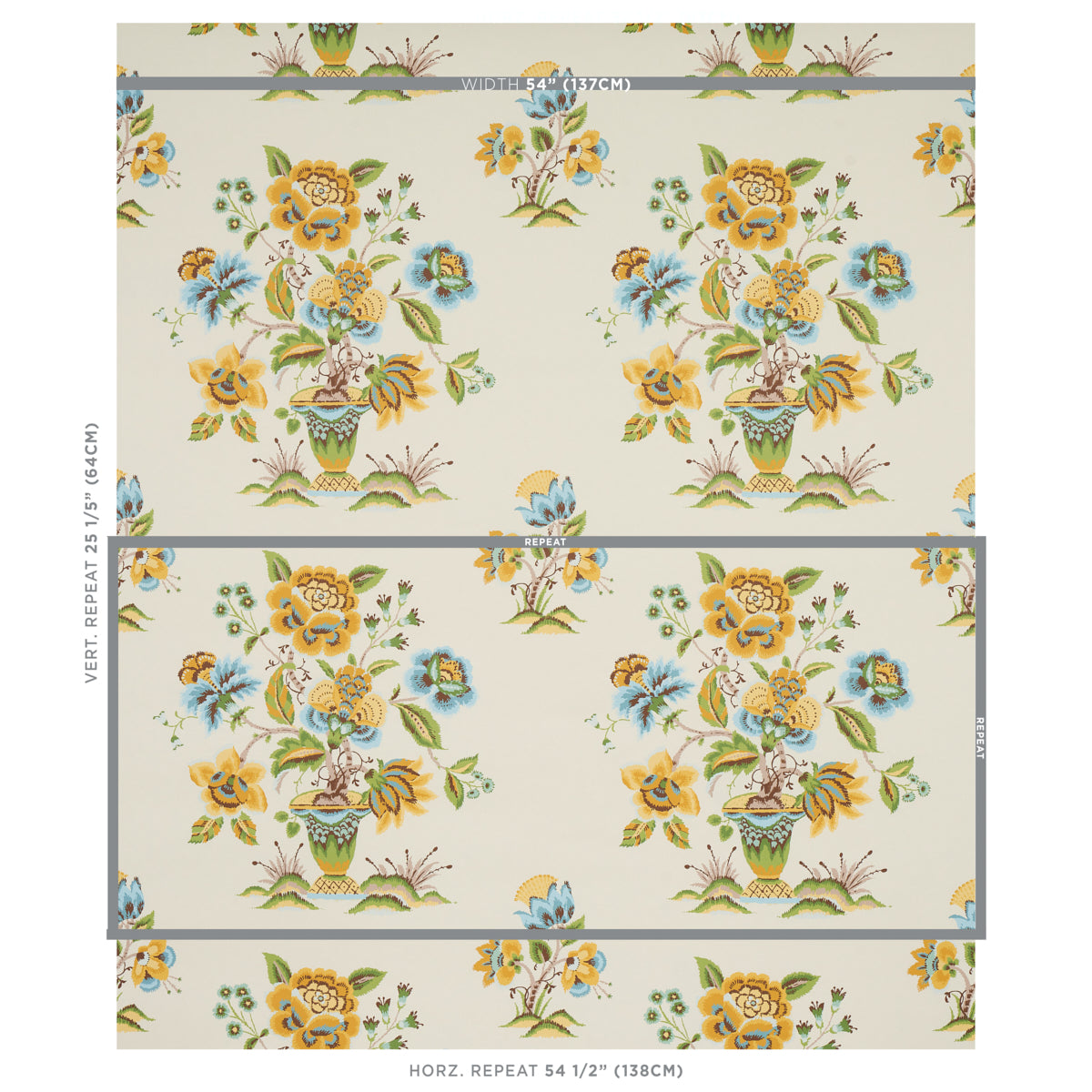 Ashford Ochre & Sky wallpaper by Schumacher, 5013182 — view 2 - Schumacher Wallpaper