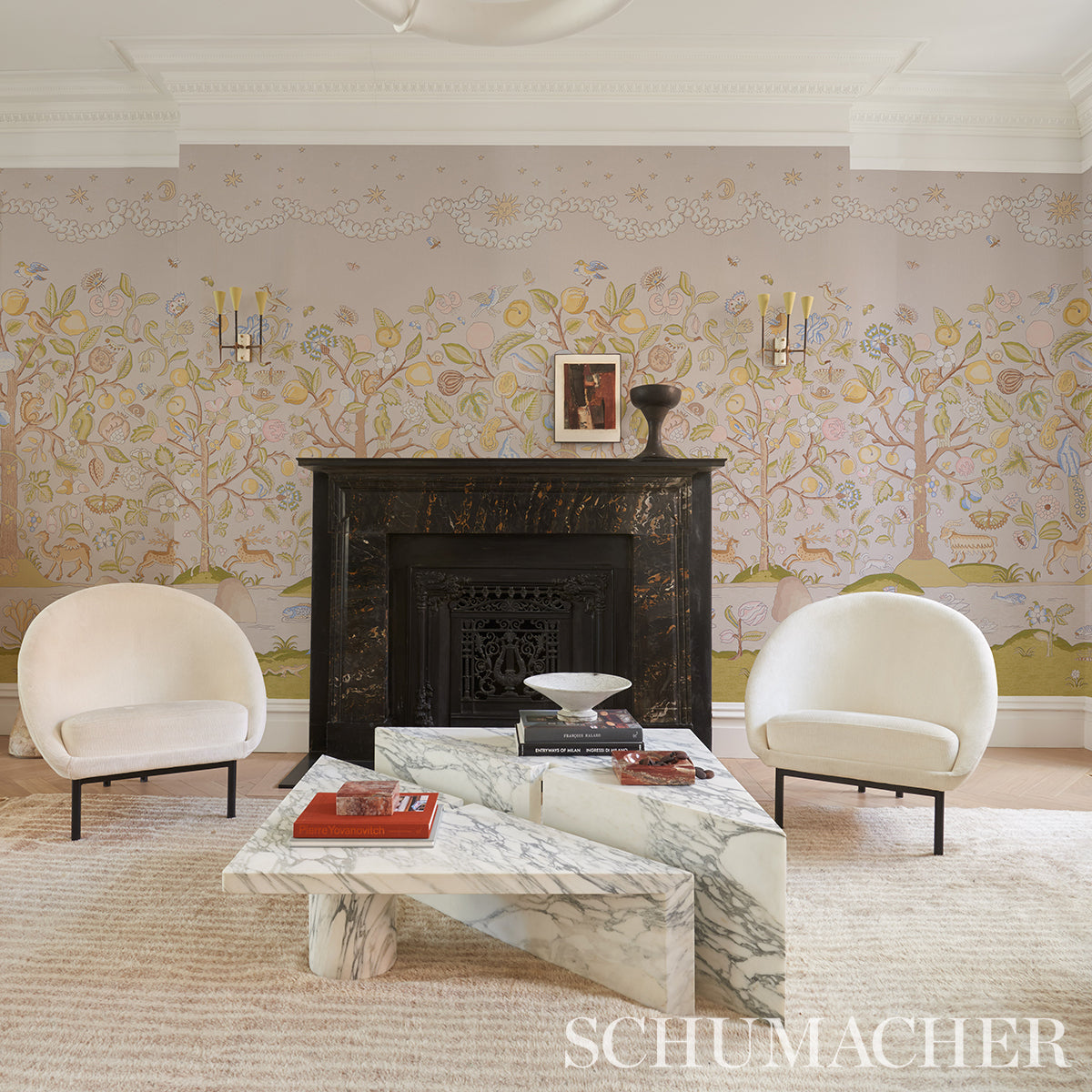 Chaucer's Forest Panel Set Alabaster wallpaper by Schumacher, 5013291 — view 6 - Schumacher Wallpaper