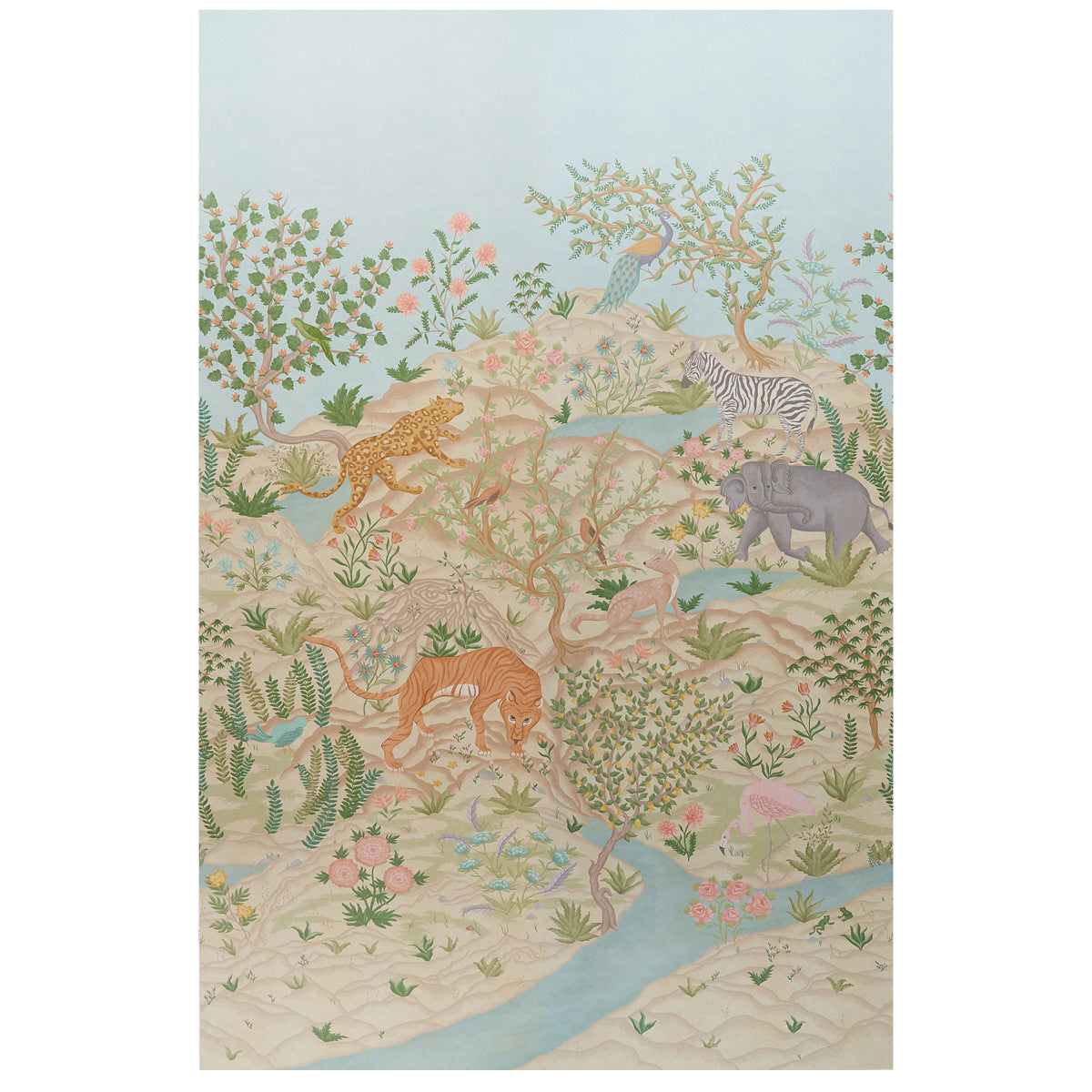 Finches Jungle Panel Set Parchment wallpaper by Schumacher, 5013310 - Schumacher Wallpaper