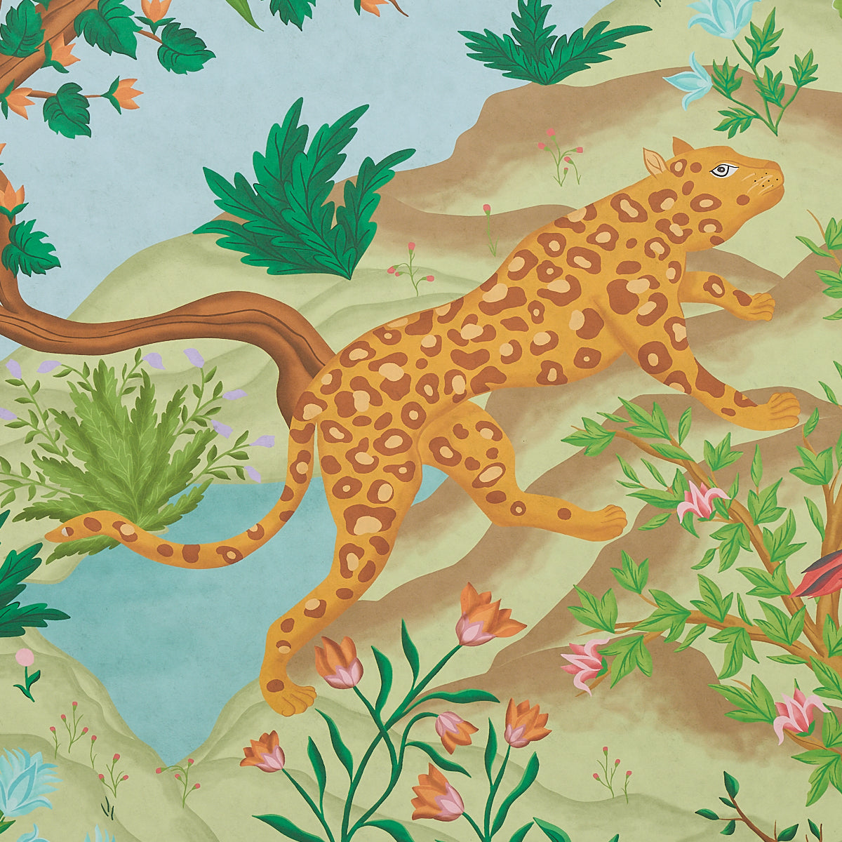 Finches Jungle Panel Set Verdant wallpaper by Schumacher, 5013311 — view 4 - Schumacher Wallpaper