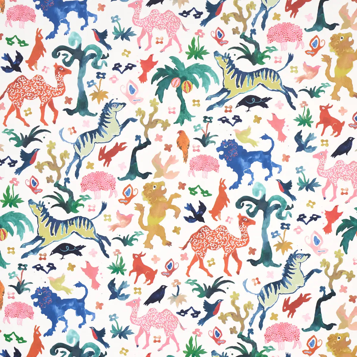 Beasts - Multi On Ivory - Schumacher 5013530 Wallcovering - Schumacher Wallpaper