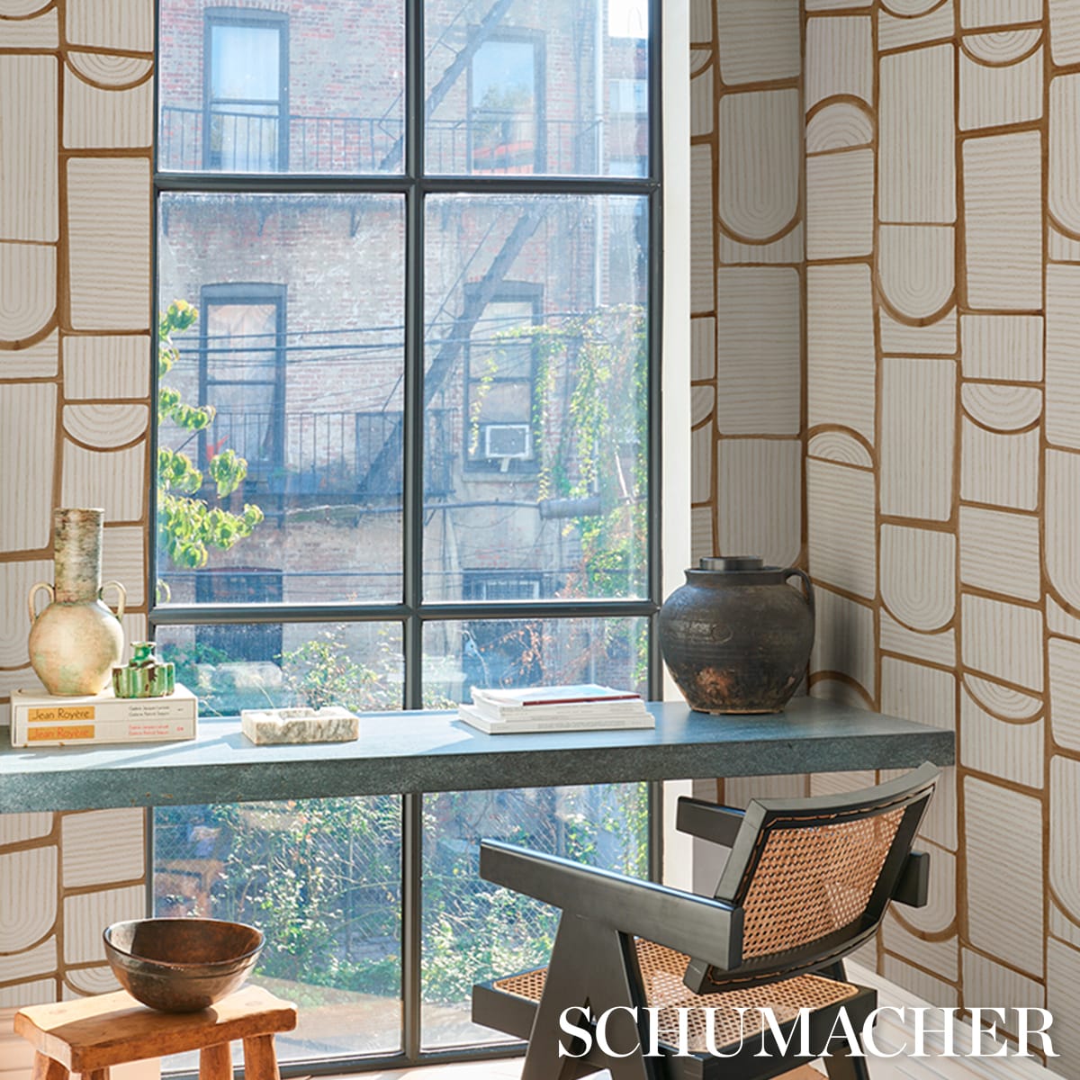 BLOOMSBURY-TEAK-SCHUMACHER-5013686 - Schumacher Wallpaper