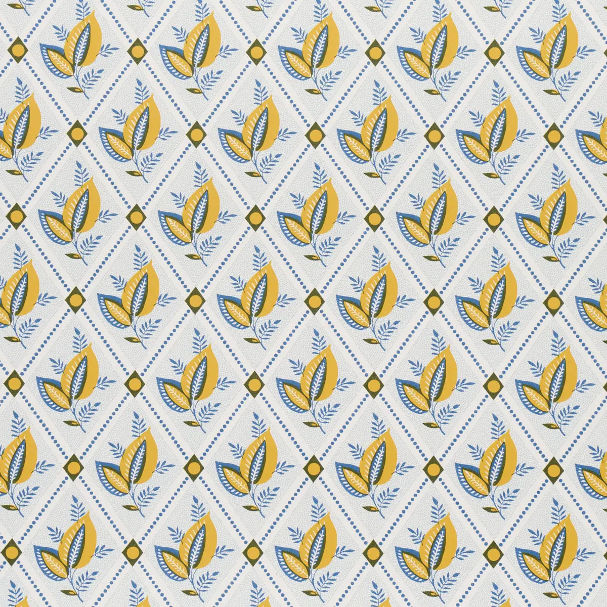 Basile Trellis - Yellow & Blue - Schumacher 5014230 Wallcovering - Schumacher Wallpaper