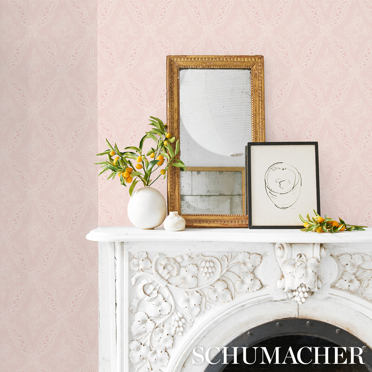 Cosette Lace Blush wallpaper by Schumacher, 5014720 — view 5 - Schumacher Wallpaper