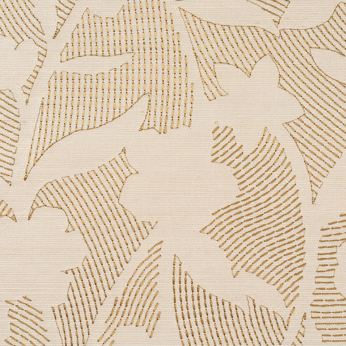 Kantha Embroidered Flower Sisal - Neutral - Schumacher 5015181 Wallpaper - Schumacher Wallpaper