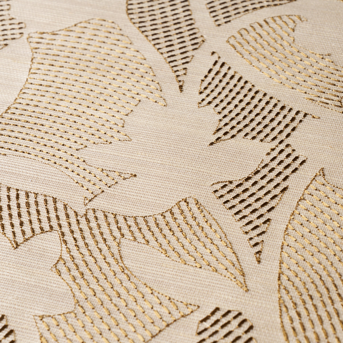 Kantha Embroidered Flower Sisal - Neutral - Schumacher 5015181 Wallpaper - Schumacher Wallpaper