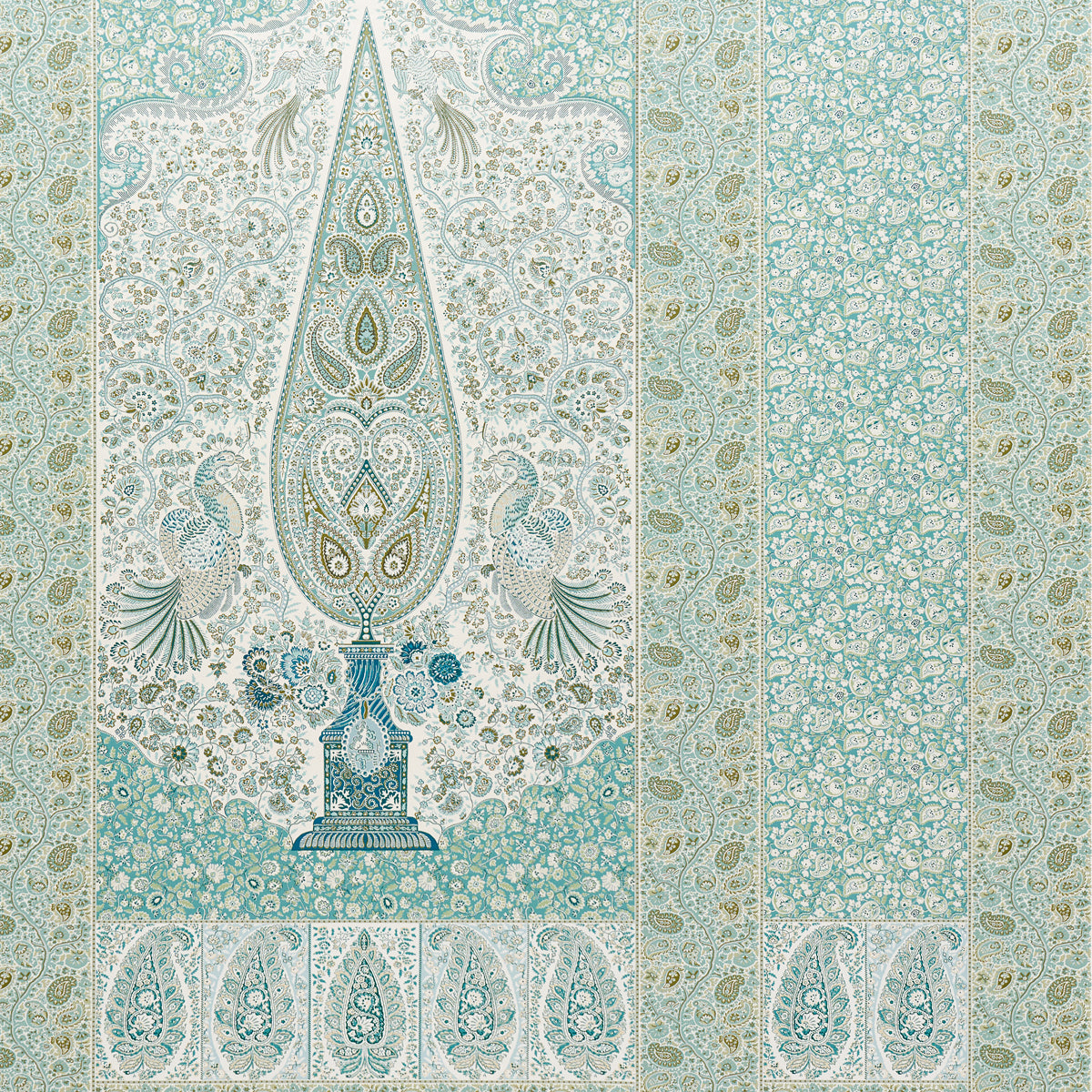 Colmery Paisley Panel Set Peacock wallpaper by Schumacher, 5015510 — view 3 - Schumacher Wallpaper