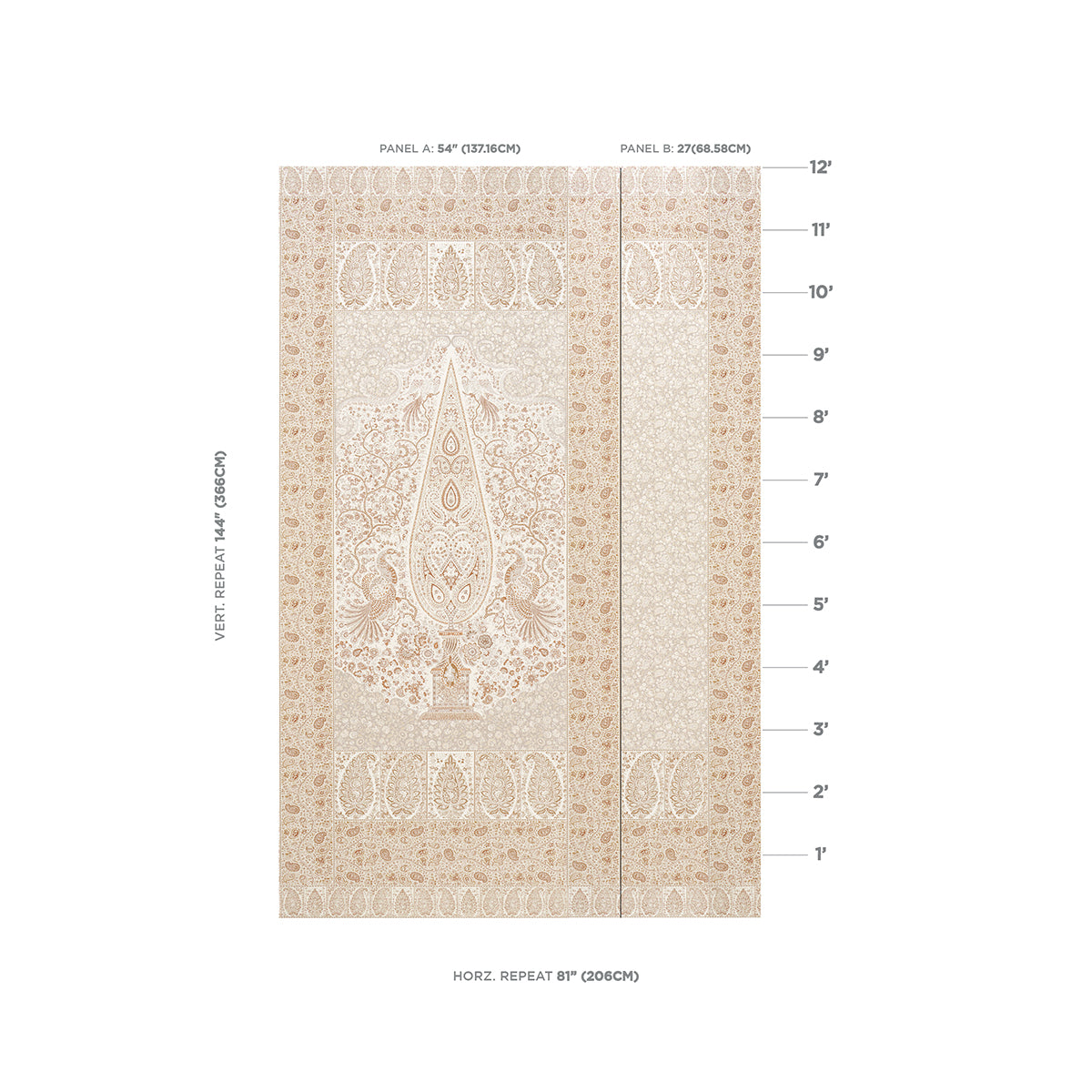 Colmery Paisley Panel Set Parchment wallpaper by Schumacher, 5015511 — view 2 - Schumacher Wallpaper