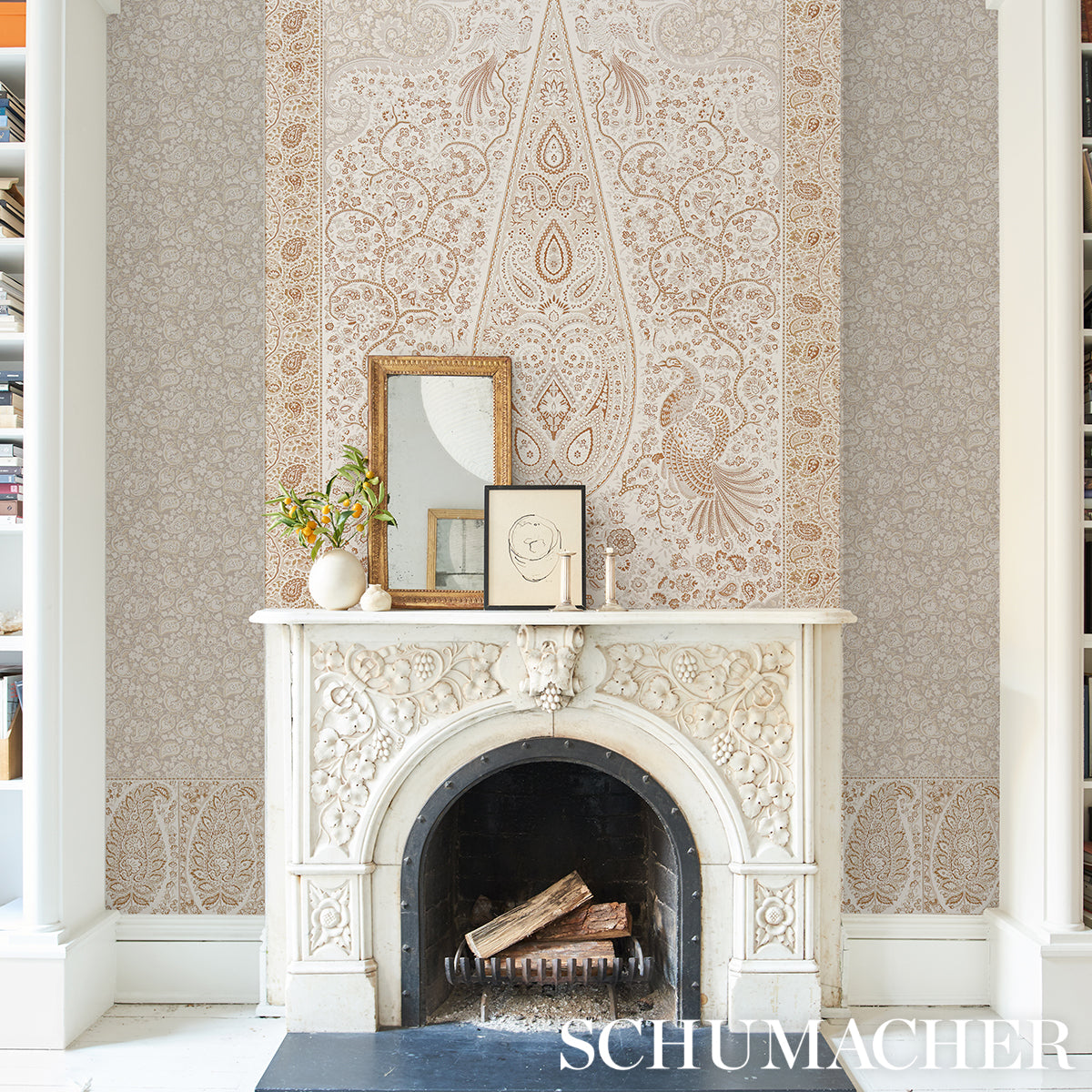 Colmery Paisley Panel Set Parchment wallpaper by Schumacher, 5015511 — view 8 - Schumacher Wallpaper