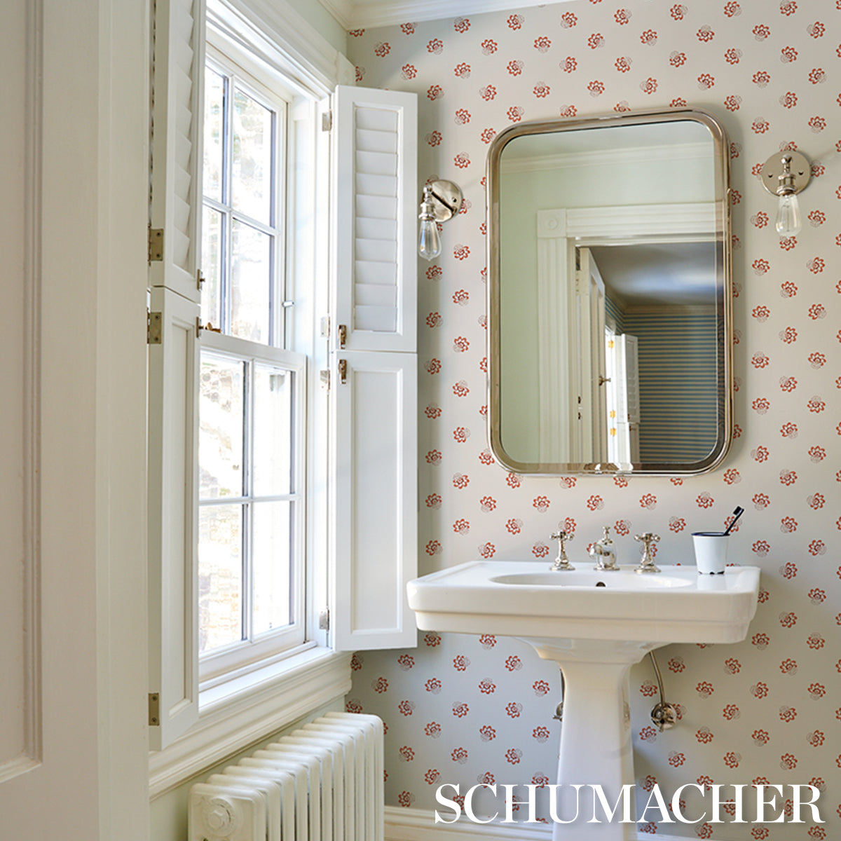 Auclair Floral Red wallpaper by Schumacher, 5016480 — view 5 - Schumacher Wallpaper